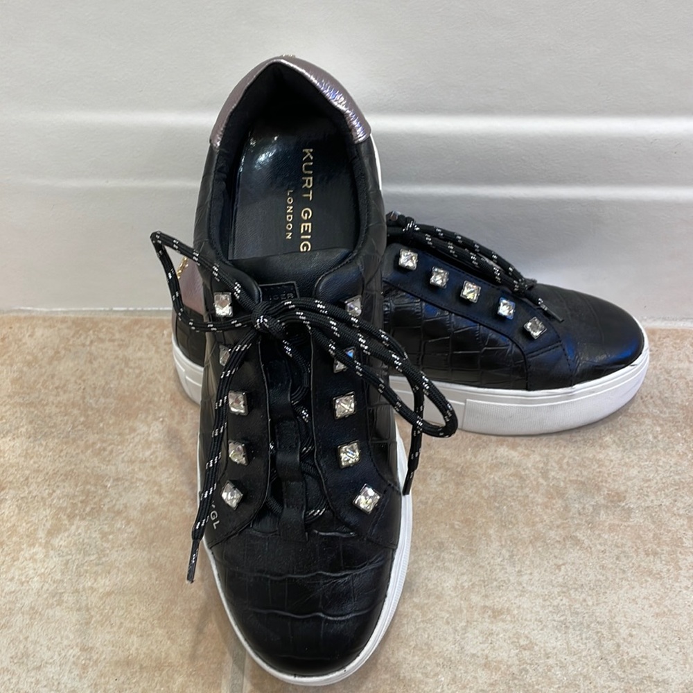 Kurt Geiger London Black Croc sneakers with rhinestones